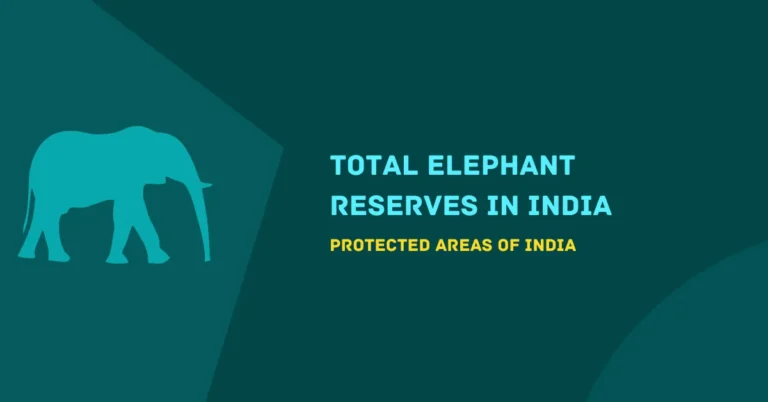 the text "Total Elephant Reserves in India" written on a green background with an elephant PNG.