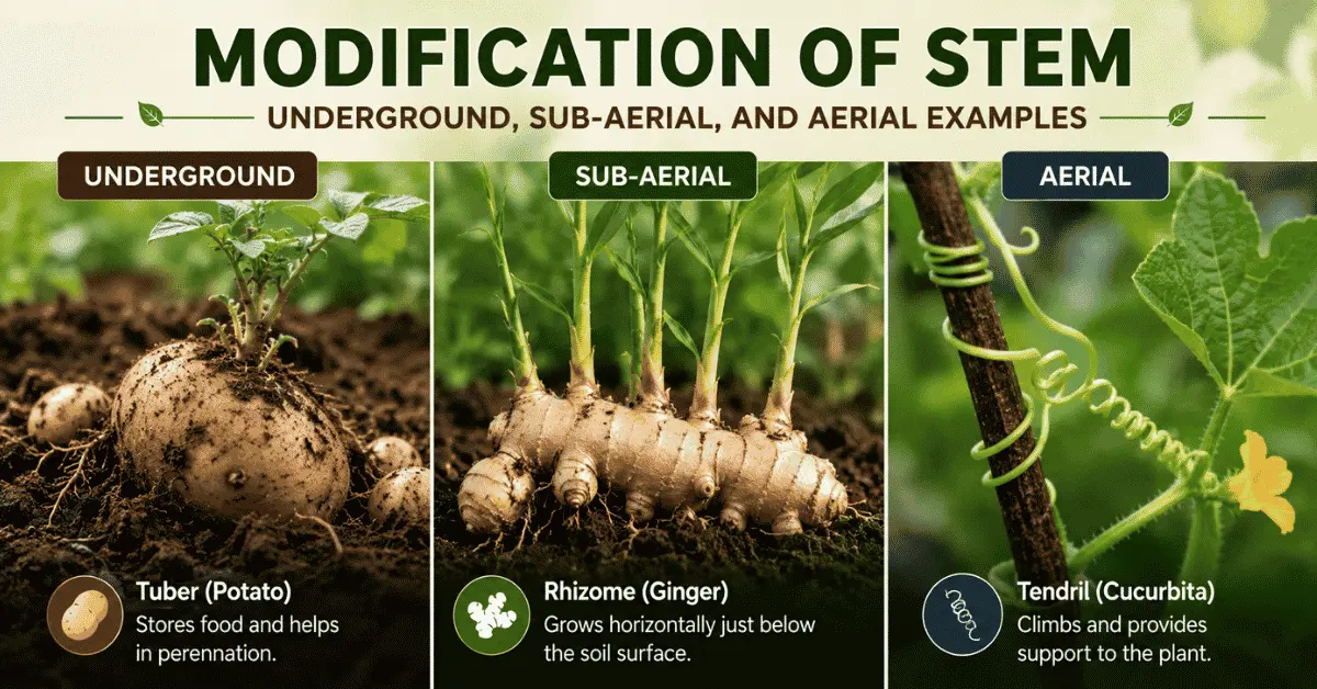 Modification of Stem: Underground, Sub-aerial, and Aerial Examples